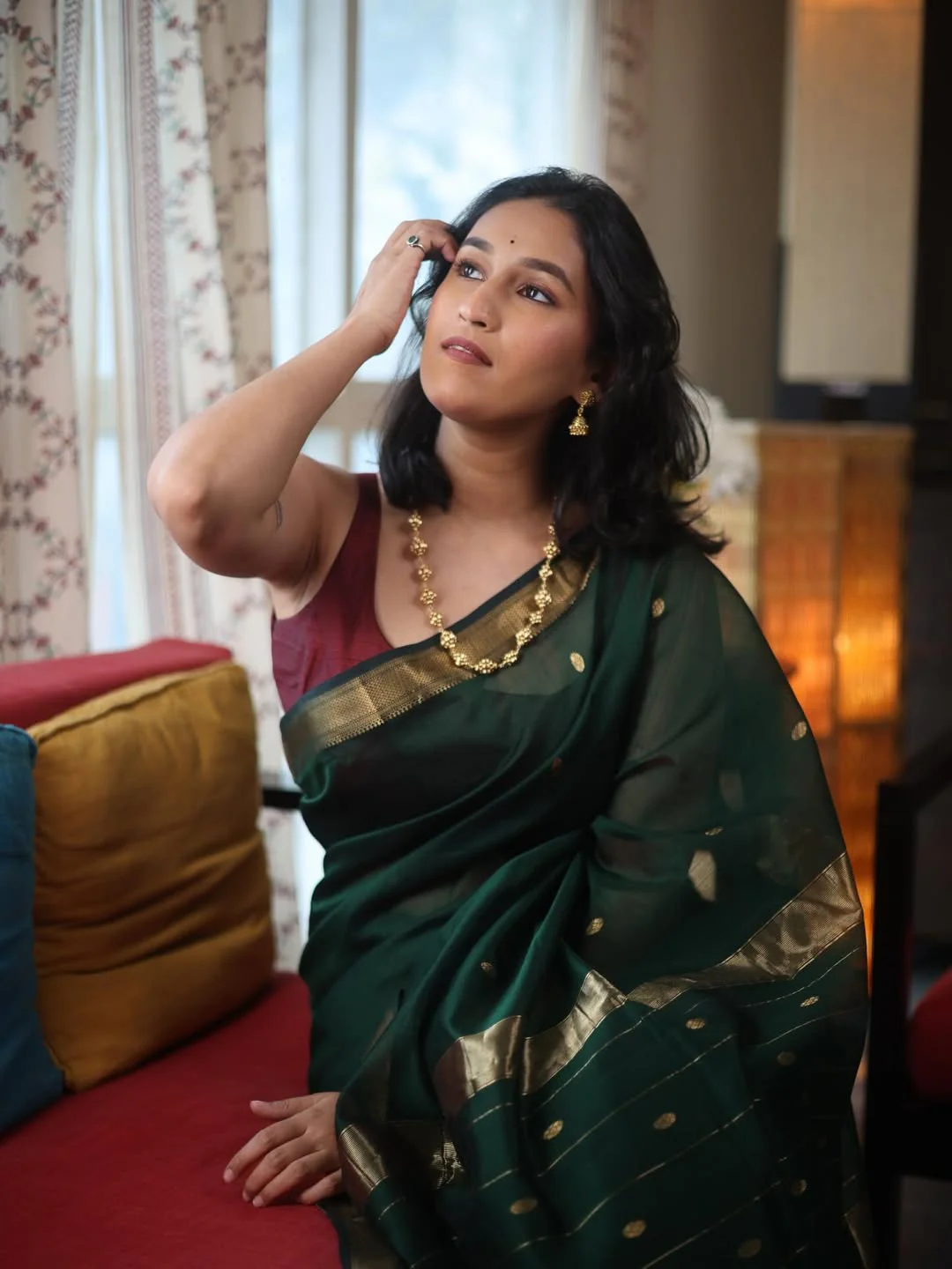 Glorious Dark Green Cotton Silk Saree With Proficient Blouse Piece - Image 5