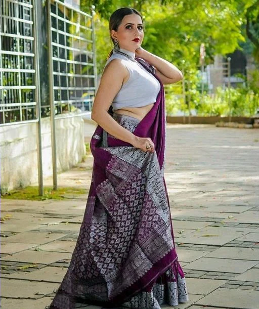 Glorious Purple Soft Banarasi Silk Saree With Glowing Blouse Piece - Image 5