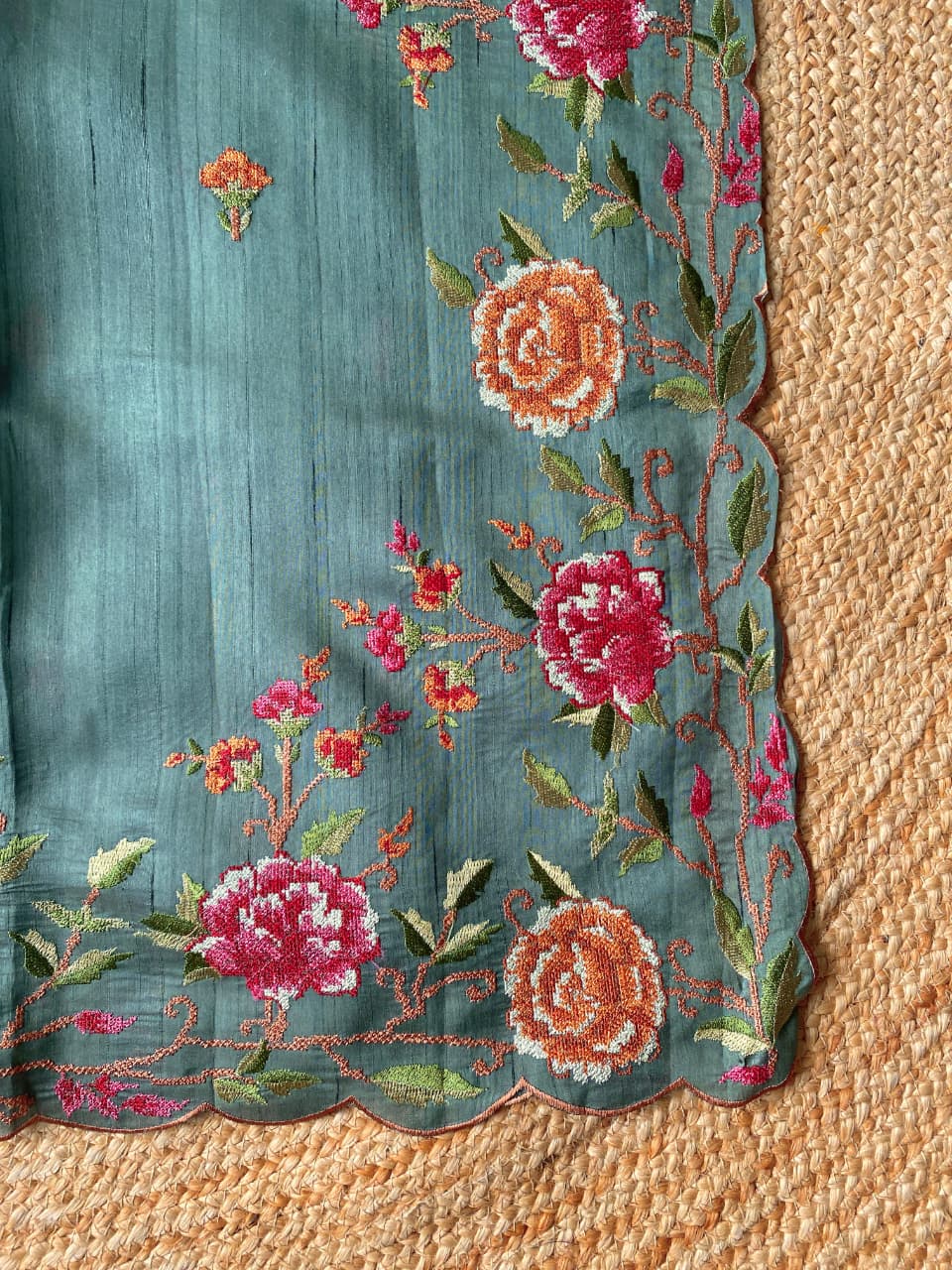 Glorious Sky Embroidery Work Tussar Silk Saree With Glamorous Blouse Piece - Image 2