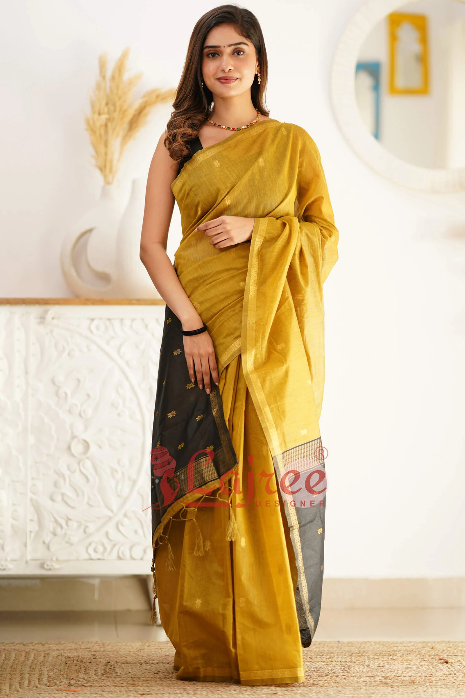 Glowing Mehndi Cotton Silk Saree With Attractive Blouse Piece - Image 4