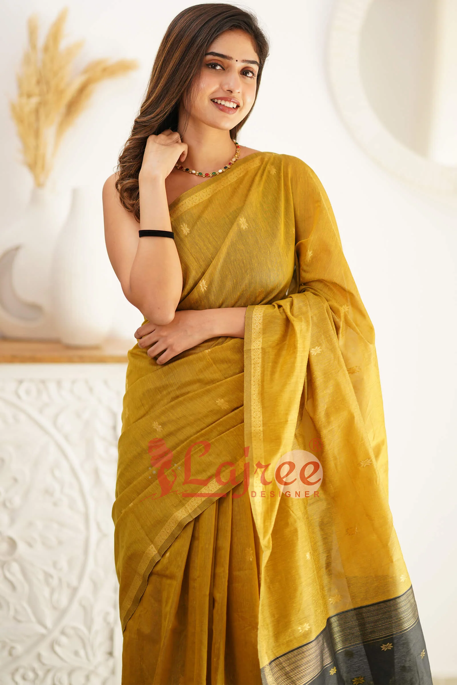 Glowing Mehndi Cotton Silk Saree With Attractive Blouse Piece - Image 7