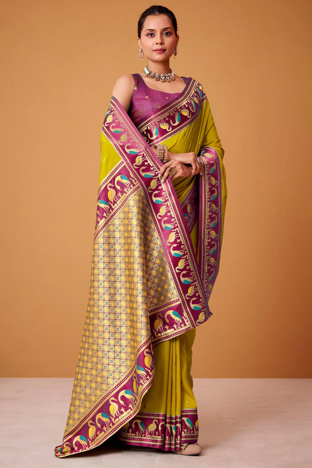 Gorgeous Mustard Banarasi Satin Silk Saree With Prodigal Blouse - Image 3