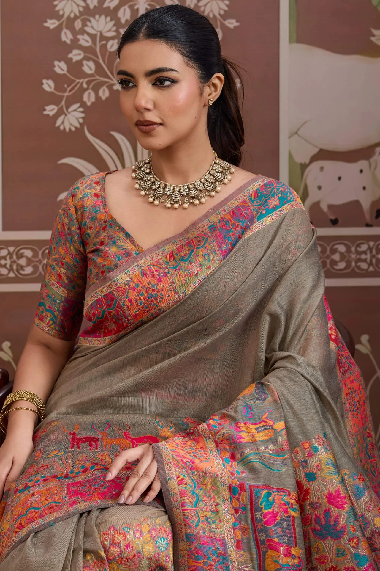 Gossamer Grey Pashmina saree With Quintessential Blouse Piece - Image 2