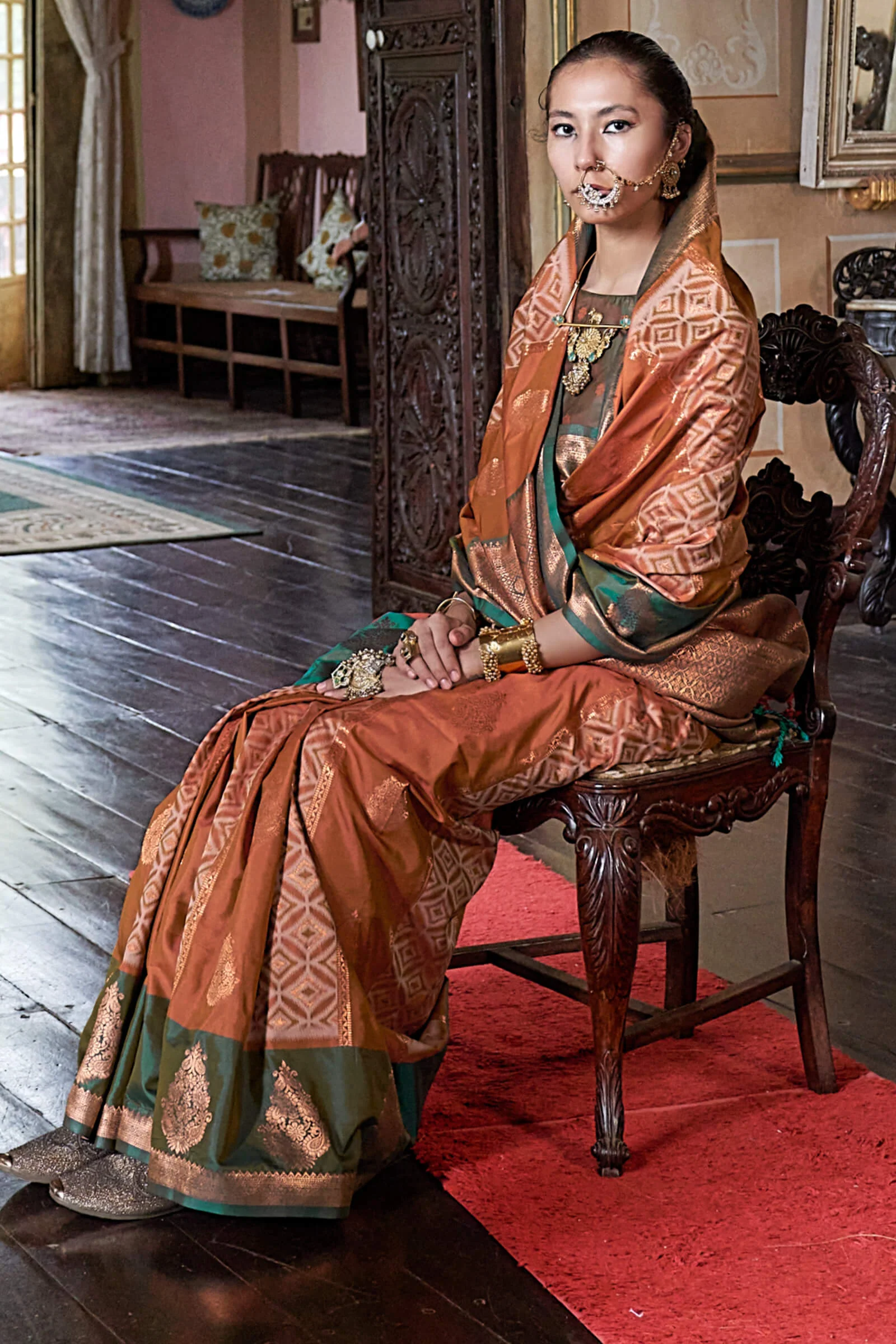 Gossamer Orange Soft Banarasi Silk Saree With Tantalizing Blouse Piece - Image 3