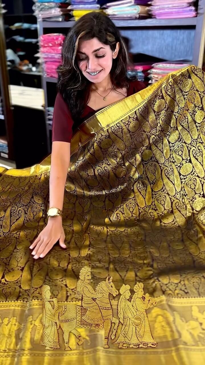Gratifying Brown Soft Banarasi Silk Saree With Alluring Blouse Piece - Image 5
