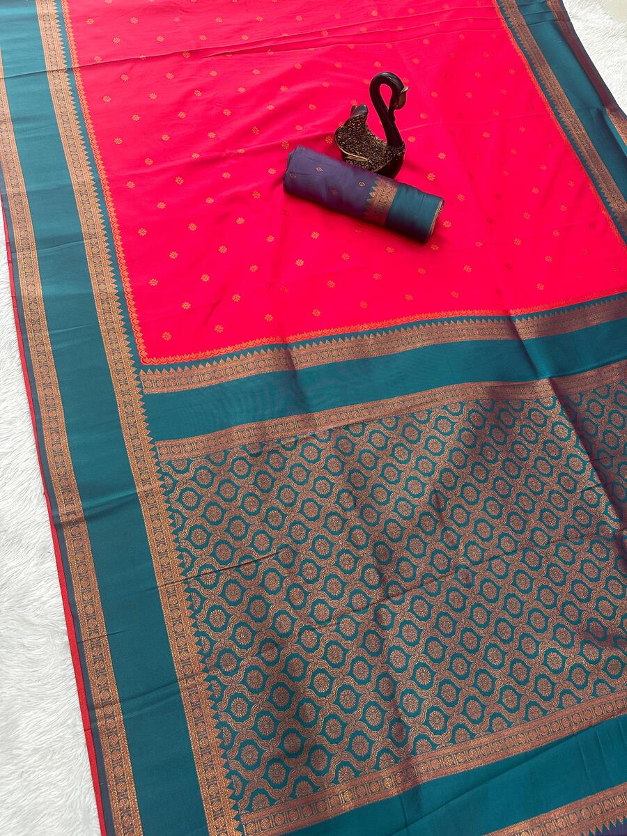 Gratifying Magenta Soft Banarasi Silk Saree With Prettiest Blouse Piece - Image 2