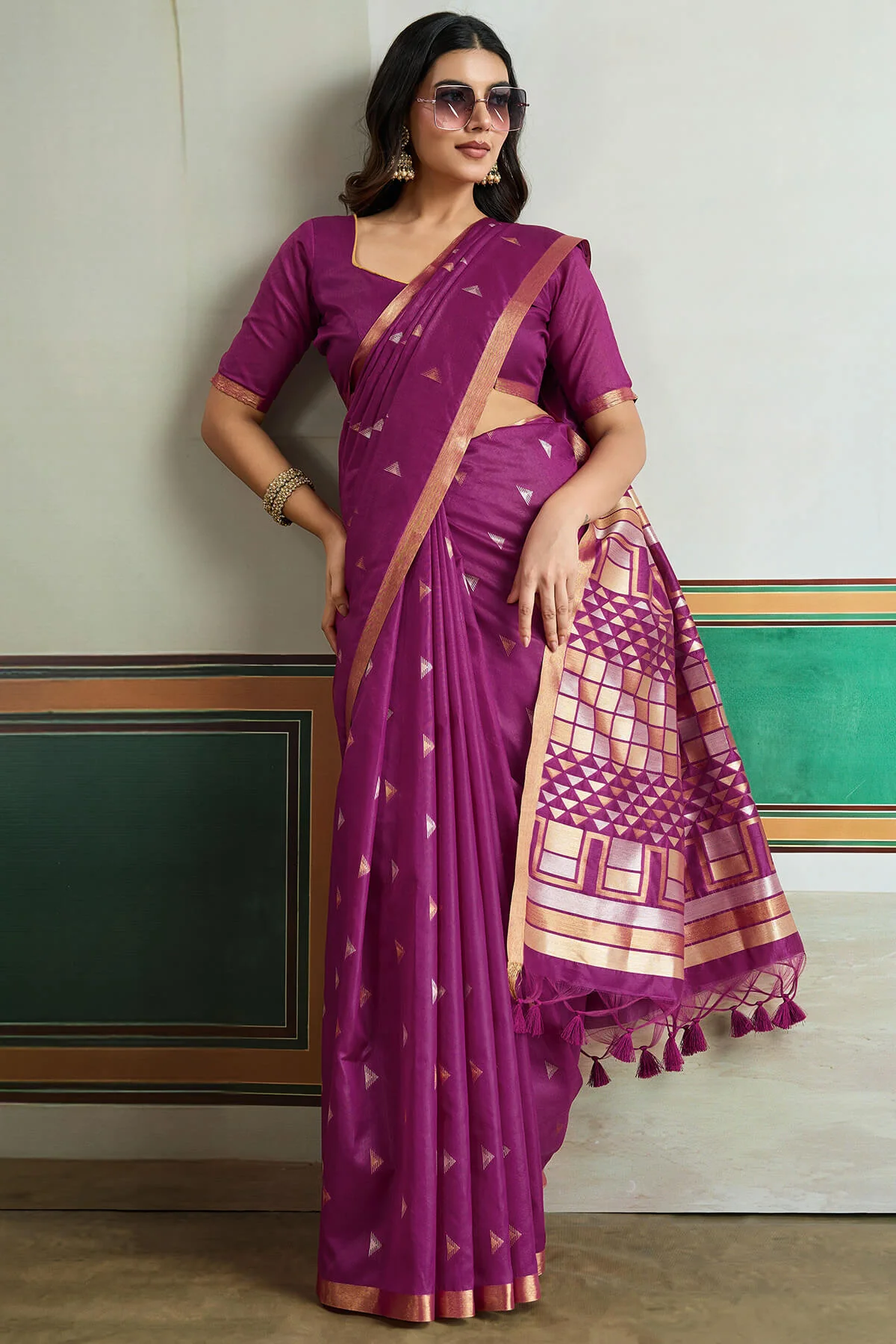 Gratifying Purple Pure Zari Weaving Banarasi Tussar Silk Saree With Allure Blouse Piece - Image 5