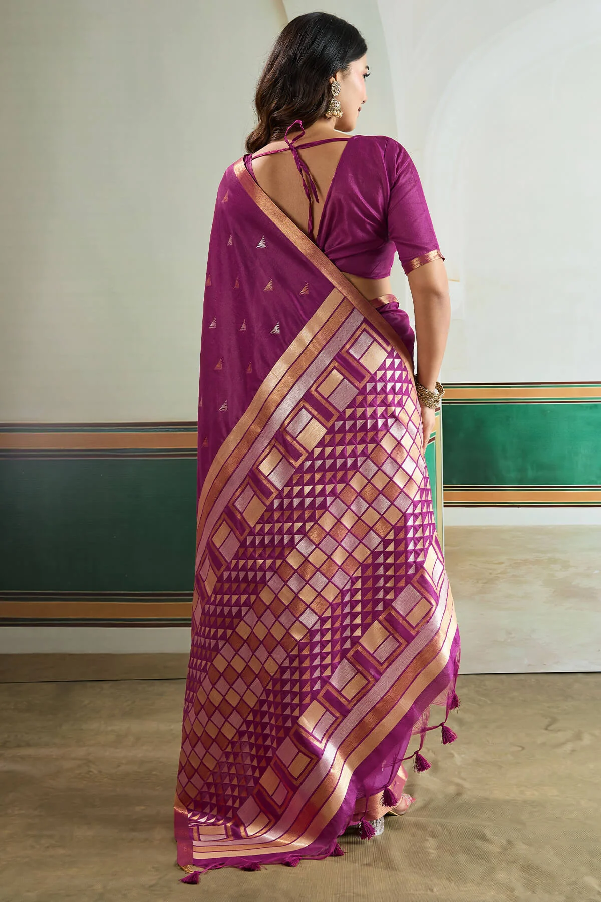 Gratifying Purple Pure Zari Weaving Banarasi Tussar Silk Saree With Allure Blouse Piece - Image 6