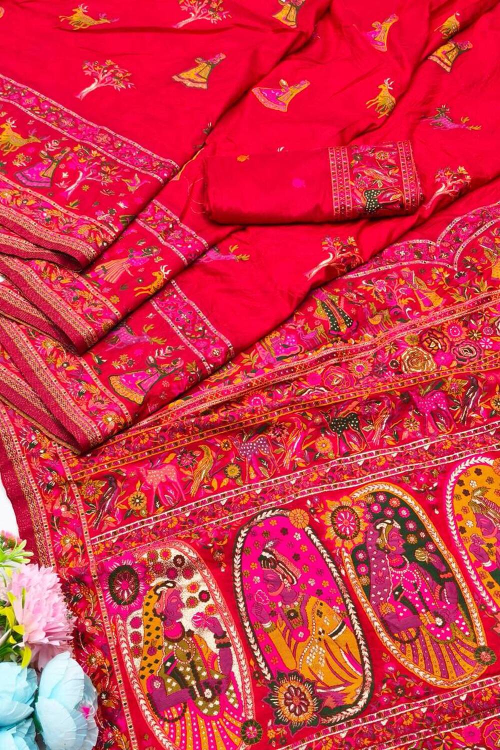 Gratifying Red Nylon Dola Pashmina Saree With Dalliance Blouse Piece - Image 3