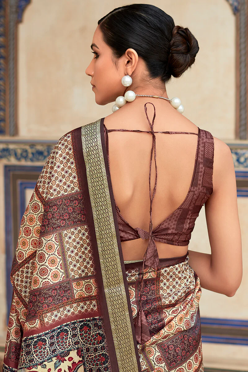 Gratifying Wine Digital Printed Dola Silk Saree With Supernal Blouse Piece - Image 4