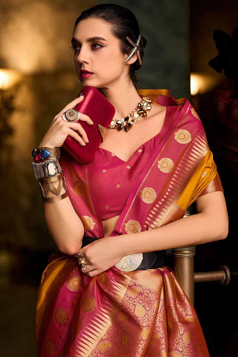 Gratifying Yellow Soft Banarasi Silk Saree With Staggering Blouse Piece - Image 4