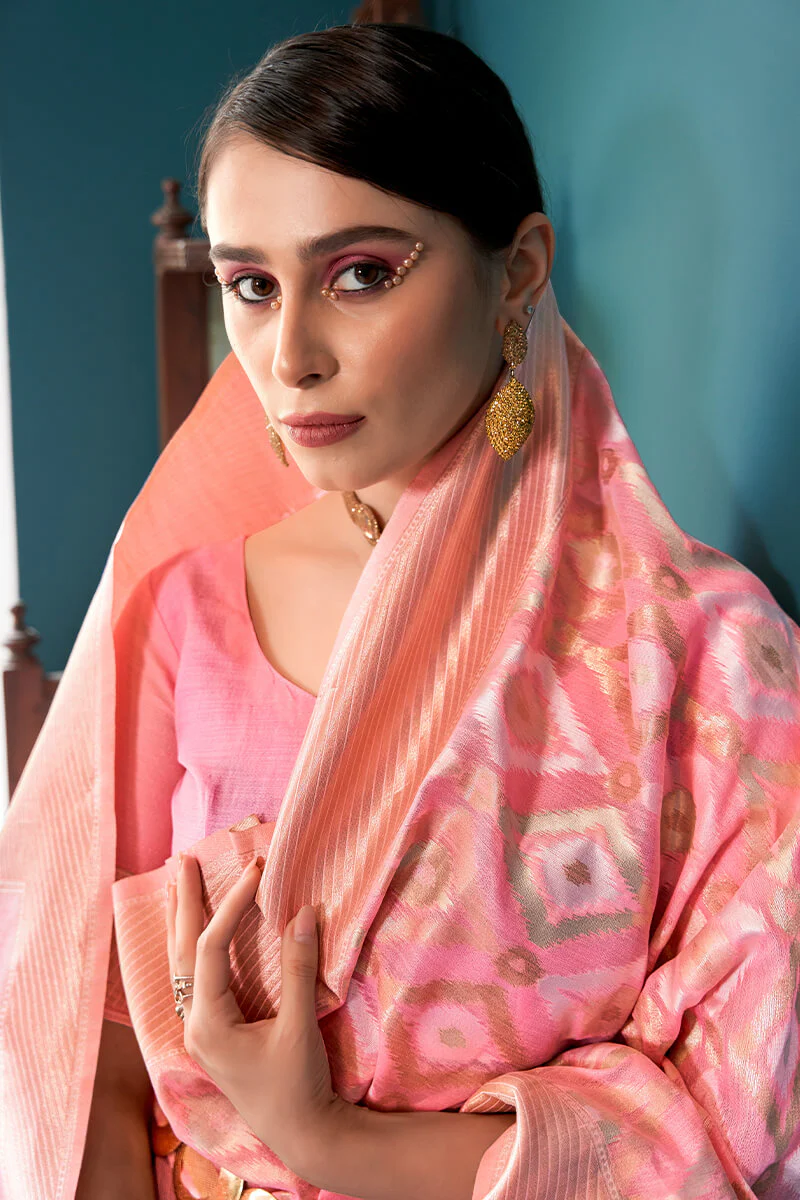 Groovy Baby Pink Cotton Silk Saree With Lissome Blouse Piece - Image 3