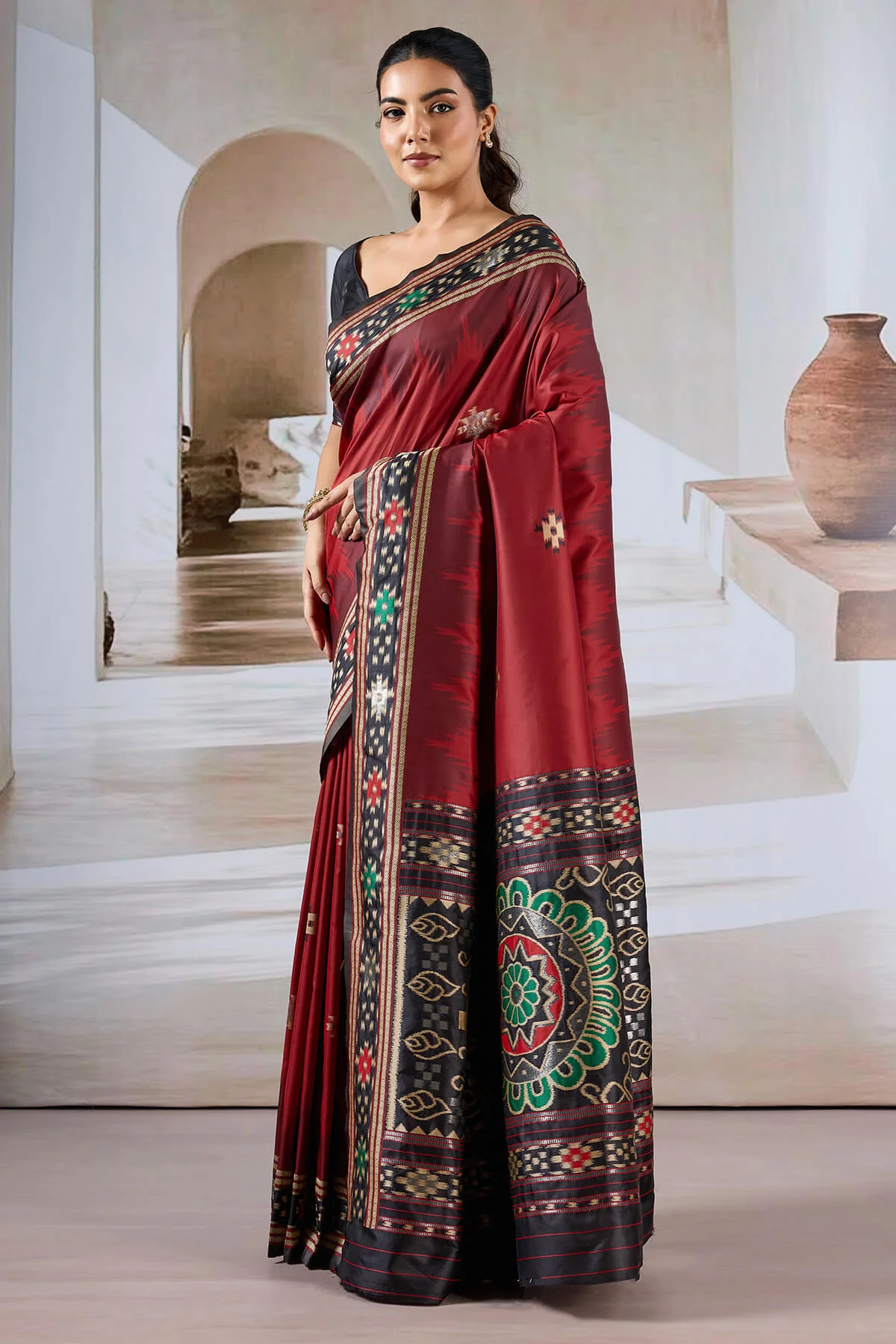 Groovy Maroon Patola Silk Saree with Girlish Blouse Piece - Image 5