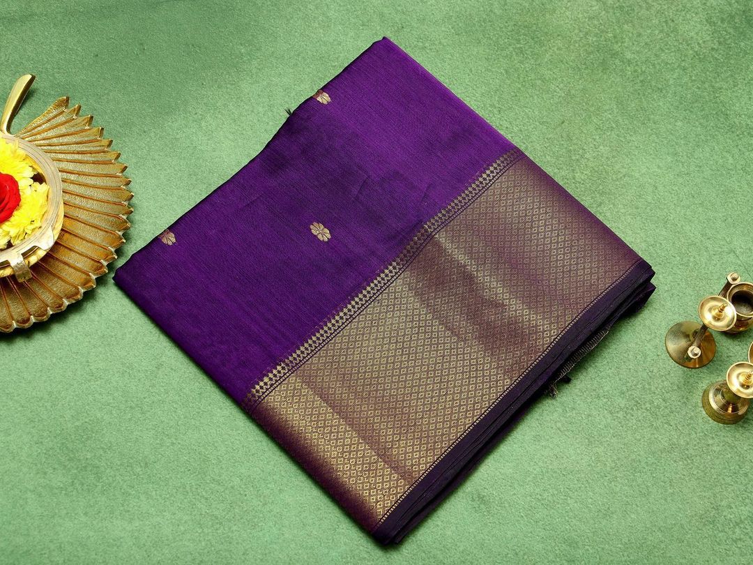 Groovy Purple Cotton Silk Saree With Adoring Blouse Piece - Image 8