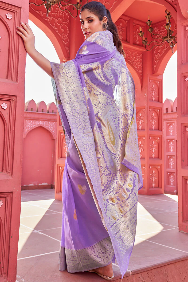 Hypnotic Lavender Cotton Silk Saree With Fairytale Blouse Piece - Image 4