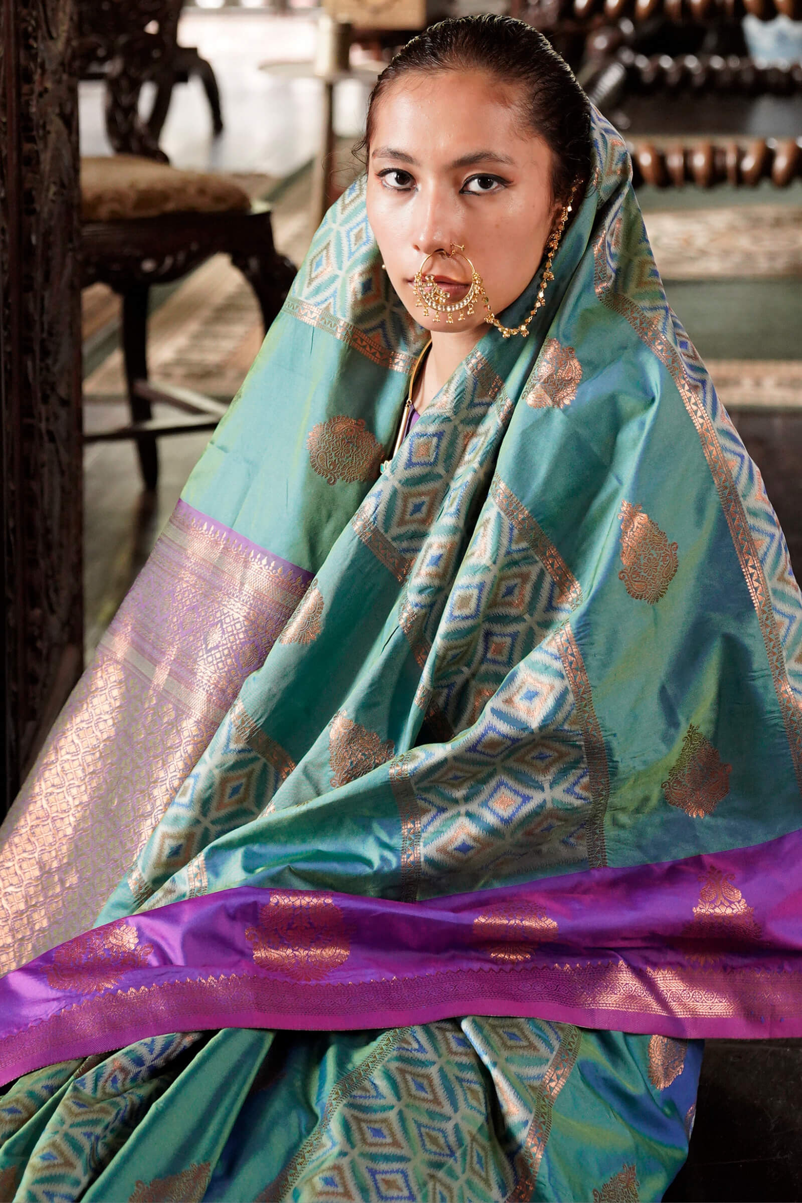 Hypnotic Sea Green Soft Banarasi Silk Saree With Brood Blouse Piece - Image 2