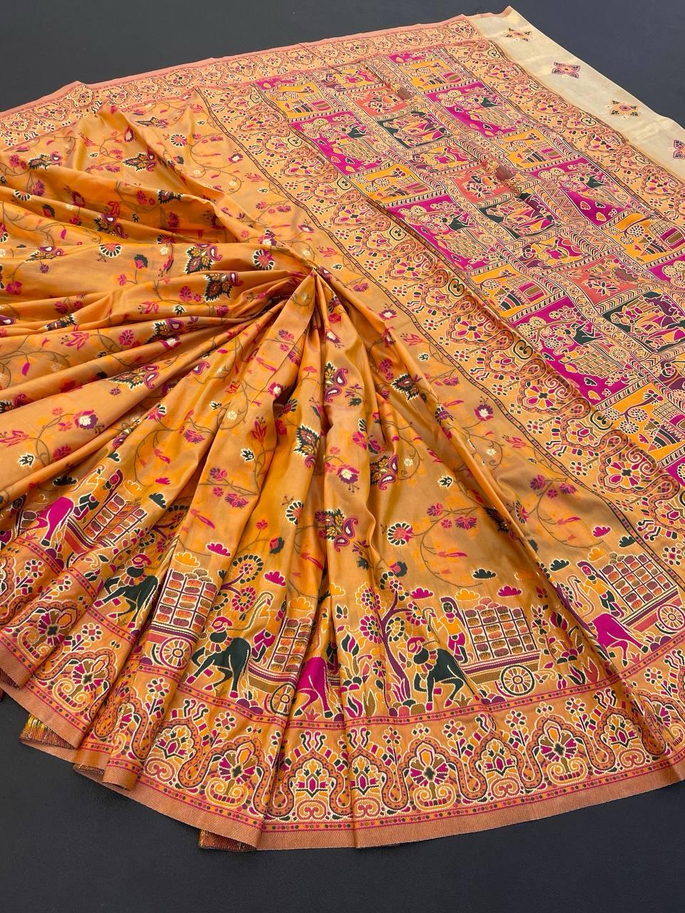 Hypnotic Yellow Pashmina Saree With Preferable Blouse Piece - Image 3