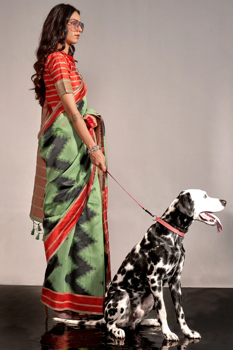 Ideal Pista Digital Printed Soft Silk Saree With Palimpsest Blouse Piece - Image 2