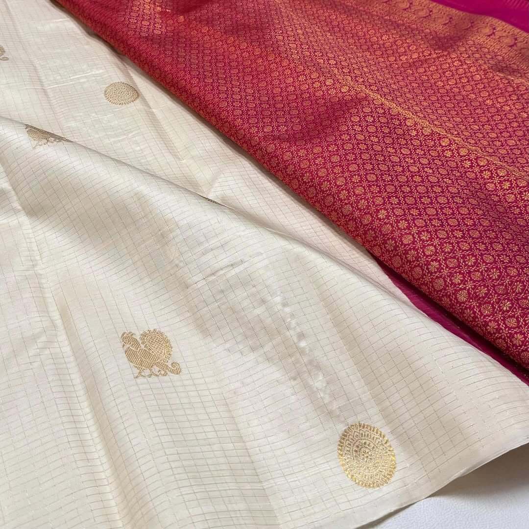 Imaginative Beige Soft Silk Saree With Murmurous Blouse Piece - Image 3