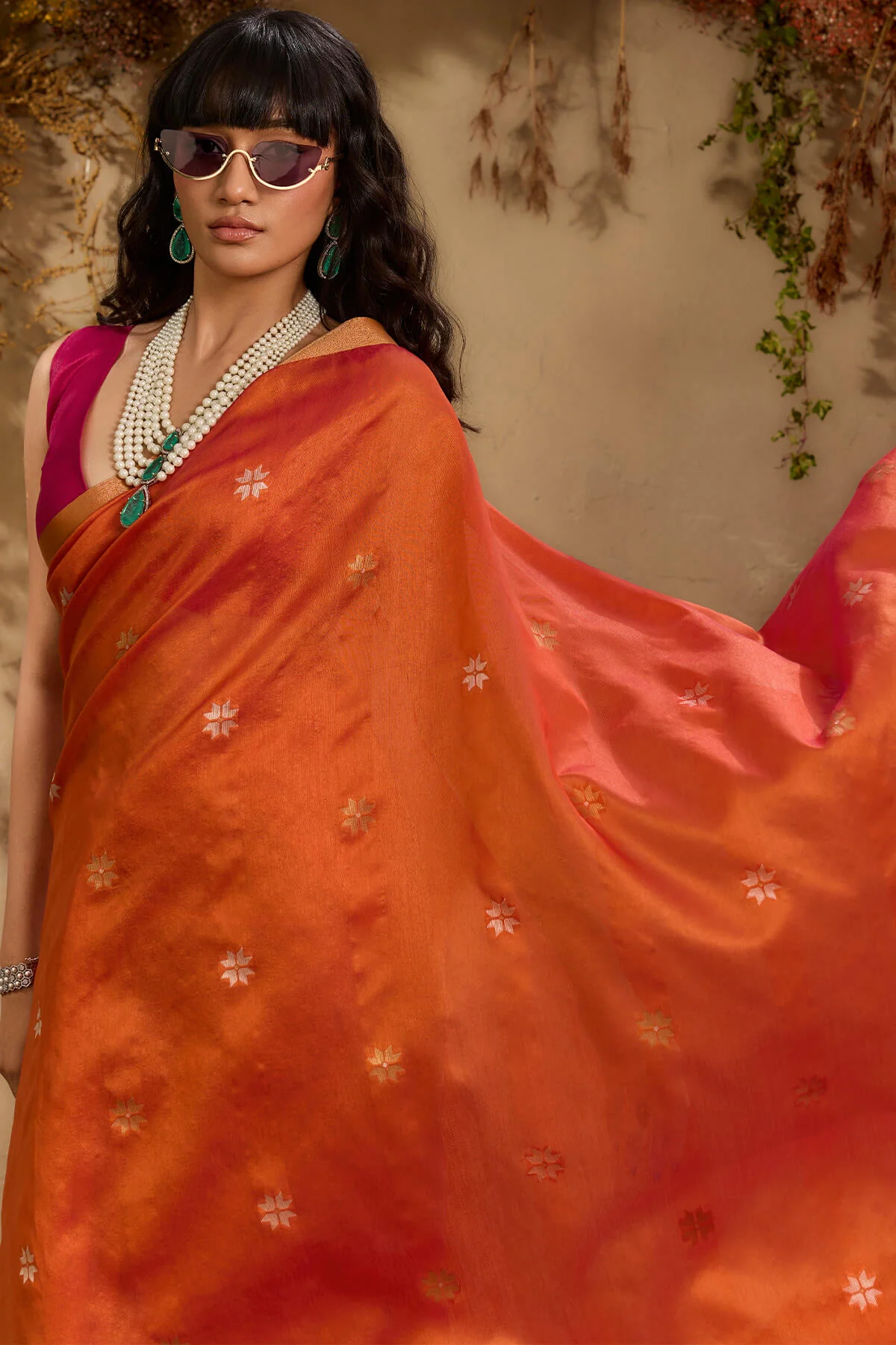 Imaginative Orange Pure Zari Weaving Banarasi Tussar Silk Saree With Admirable Blouse Piece - Image 7