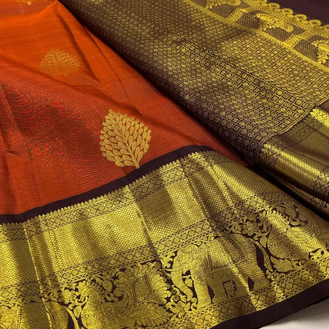 Imbrication Orange Pure Zari Weaving Banarasi Silk Saree With Prodigal Blouse Piece - Image 2