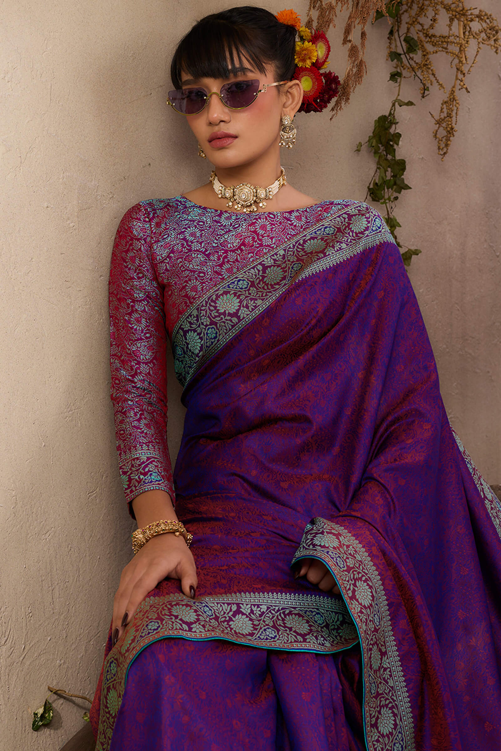 Imbrication Purple Kanjivaram Silk Saree With Hypnotic Blouse Piece - Image 4
