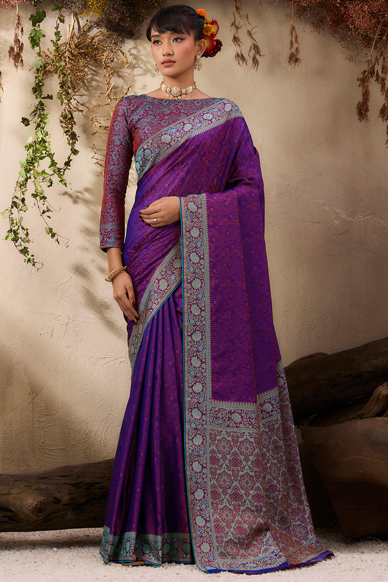 Imbrication Purple Kanjivaram Silk Saree With Hypnotic Blouse Piece - Image 5