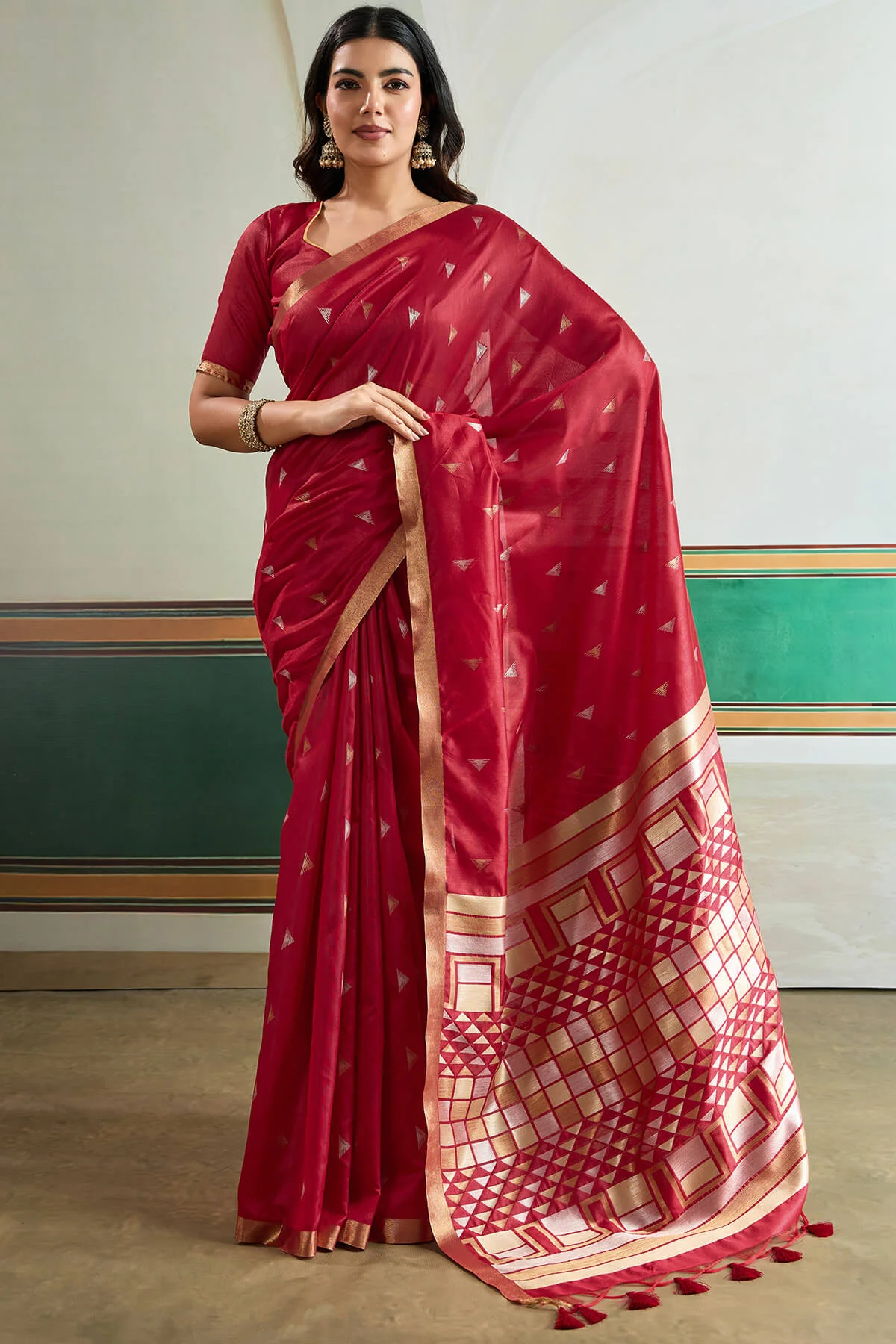 Improbable Maroon Pure Zari Weaving Banarasi Tussar Silk Saree With Marvellous Blouse Piece