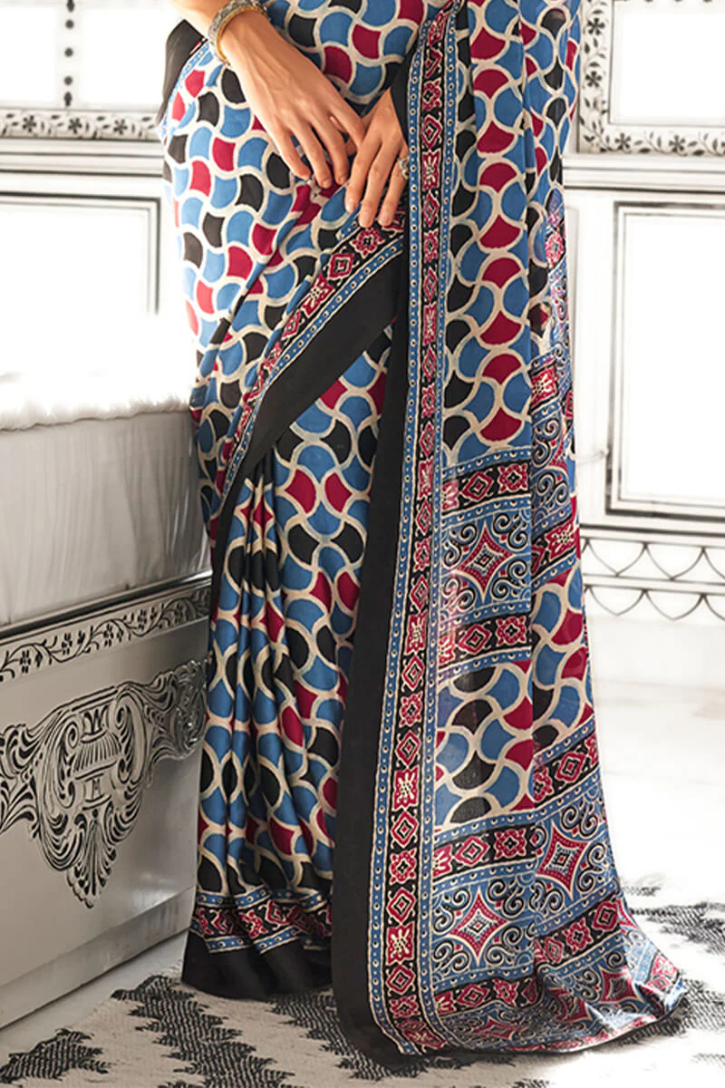 Incomparable Firozi Digital Printed Satin Silk Saree With Pulsating Blouse Piece - Image 3