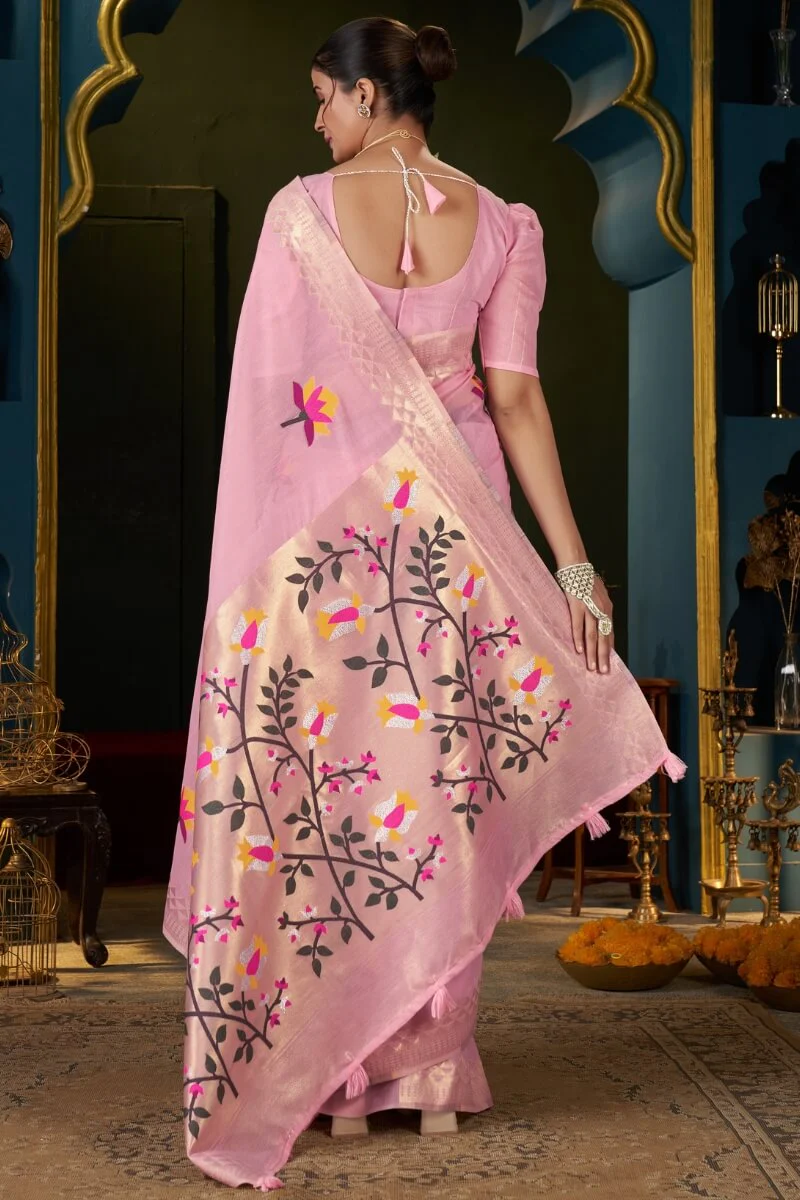 Incomparable Pink Cotton Silk Saree With Unequalled Blouse Piece - Image 5