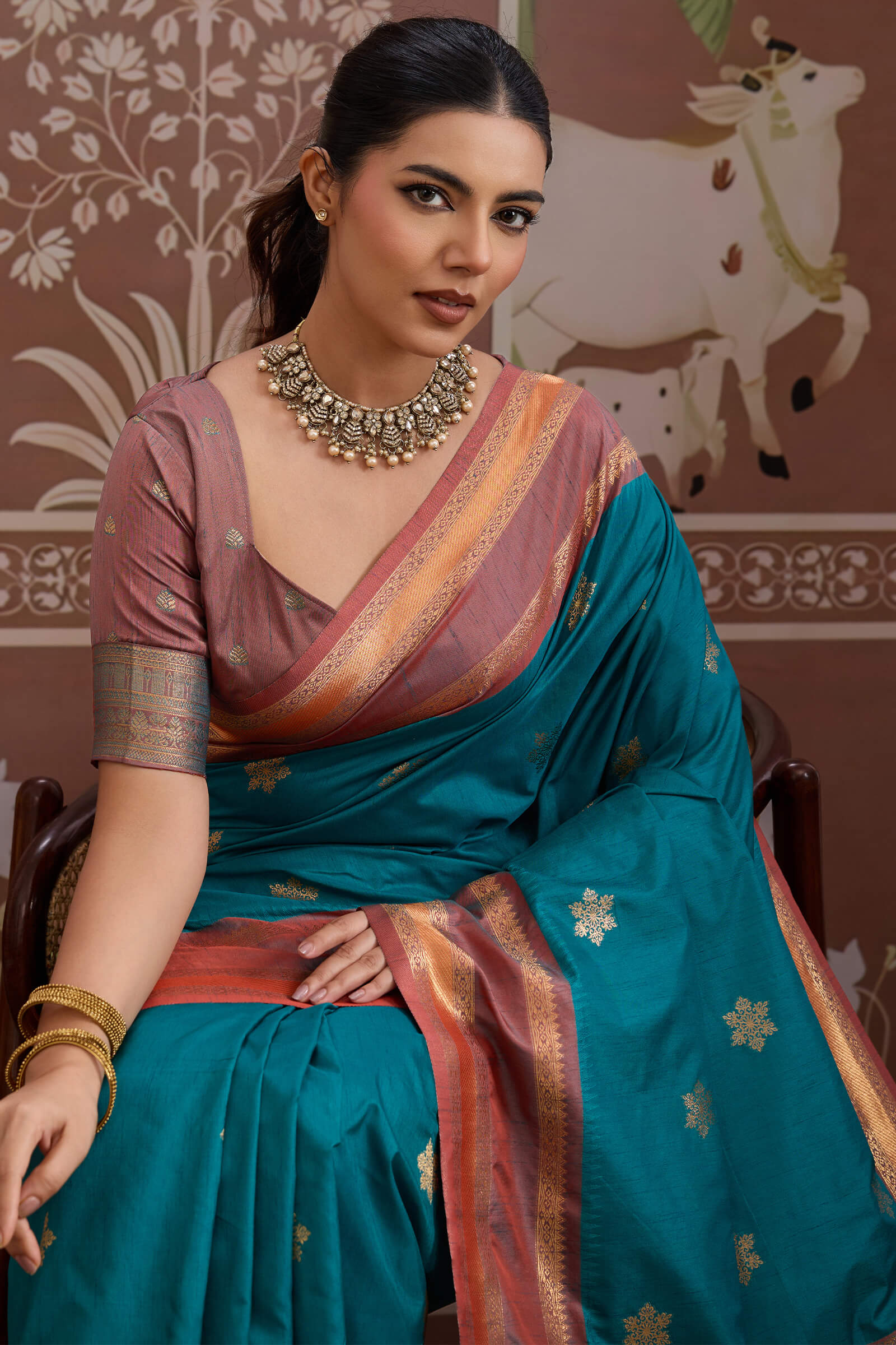 Incredible Blue Banarasi Tussar Silk Saree With Grandiose Blouse Piece - Image 2