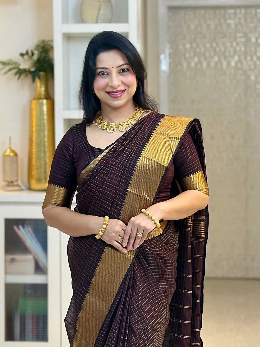 Incredible Brown Soft Silk Saree With Wonderful Blouse Piece - Image 2
