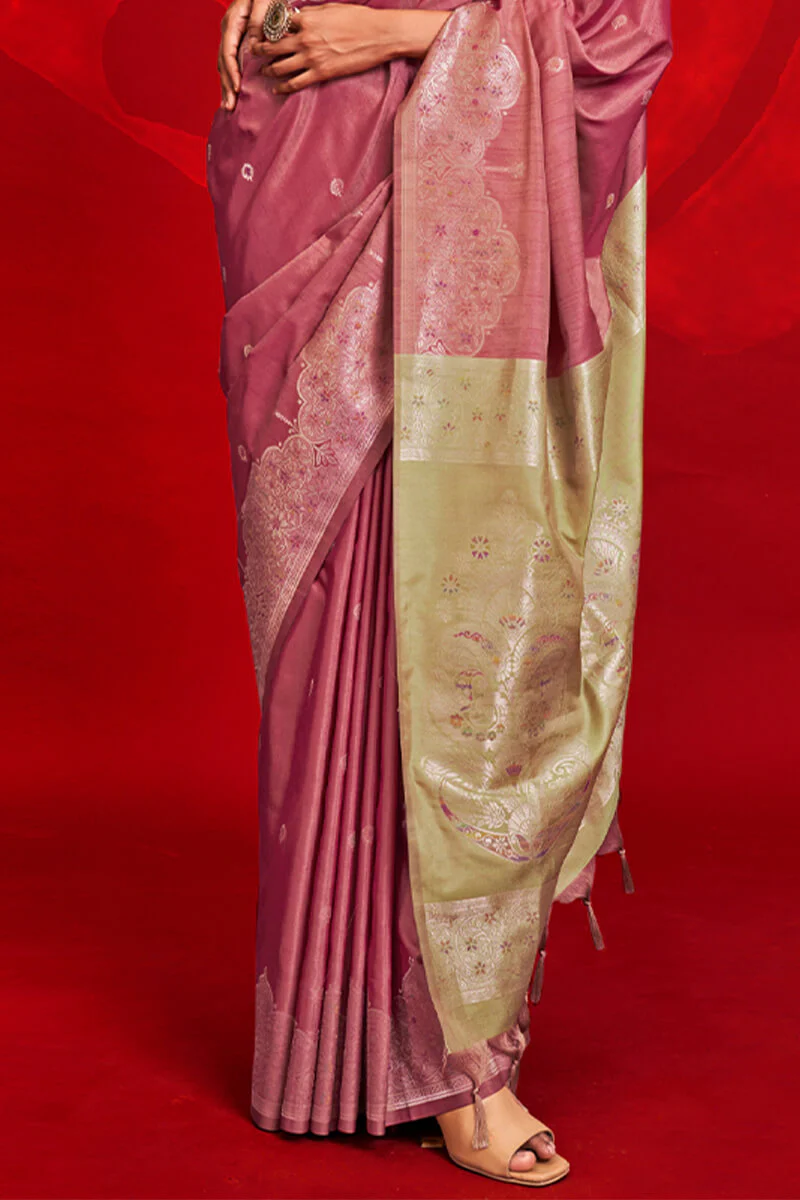 Incredible Pink Soft Banarasi Silk Saree With Fragrant Blouse Piece - Image 3