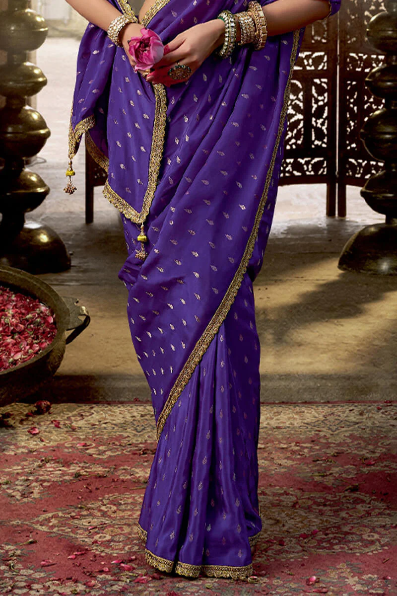 Incredible Violet Pure Viscose Crape Silk Saree With Petrichor Blouse Piece - Image 3