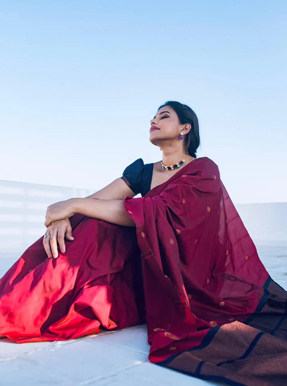 Incredible Wine Soft Silk Saree With Amiable Blouse Piece - Image 6