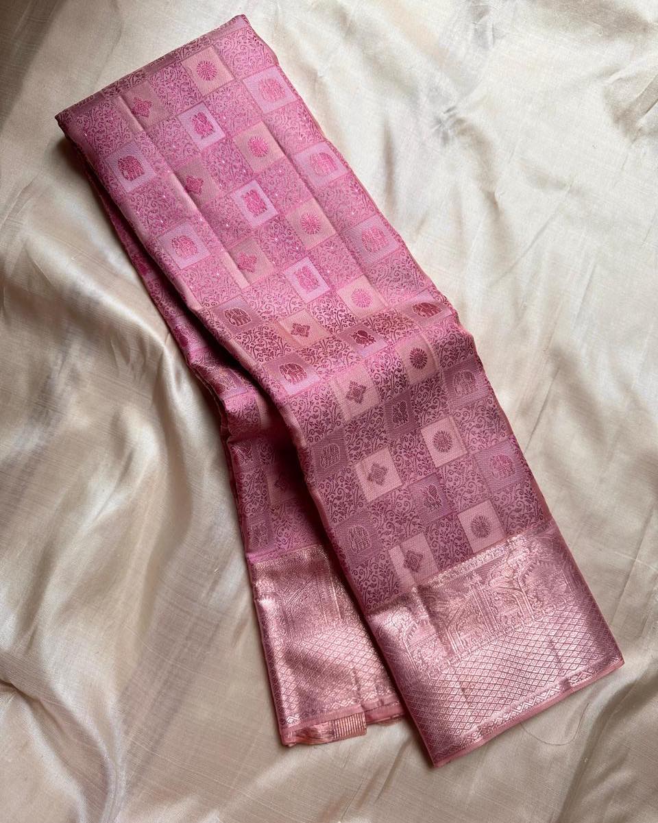 Innovative Baby Pink Soft Silk Saree With Vestigial Blouse Piece - Image 2