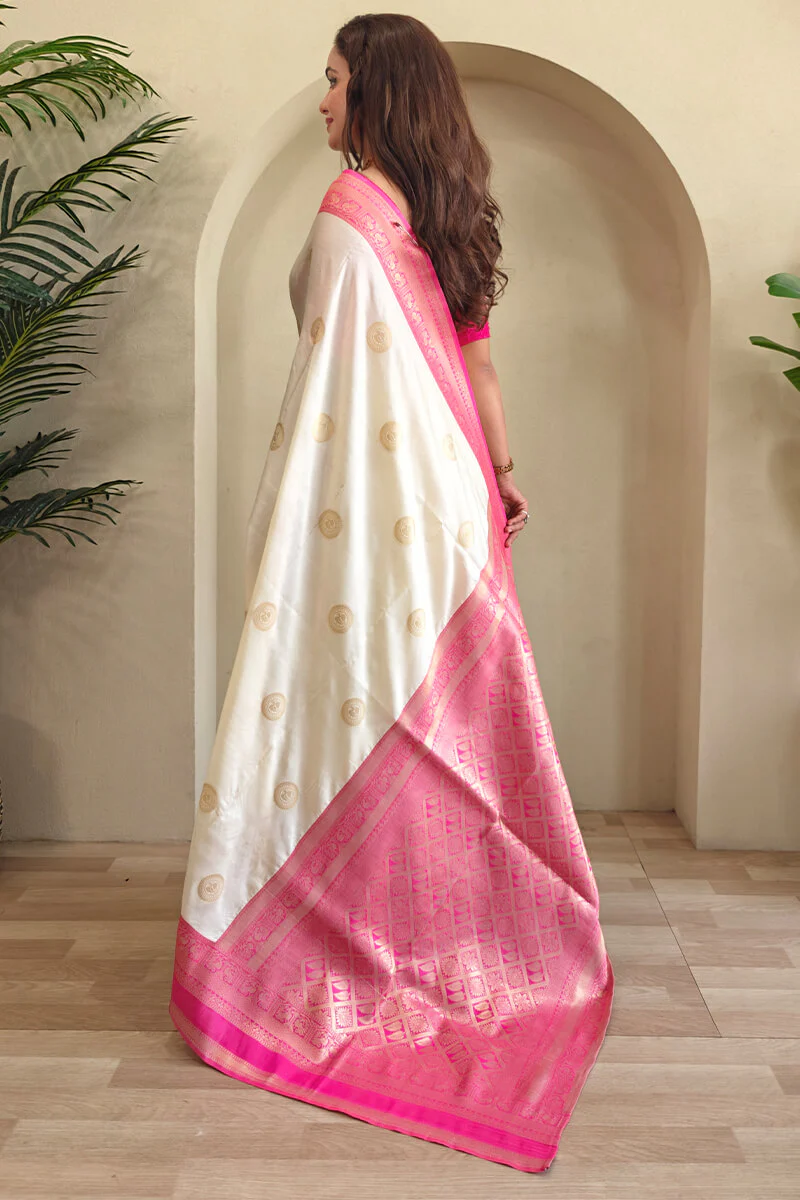 Innovative Beige Soft Banarasi Silk Saree With Desirable Blouse Piece - Image 4