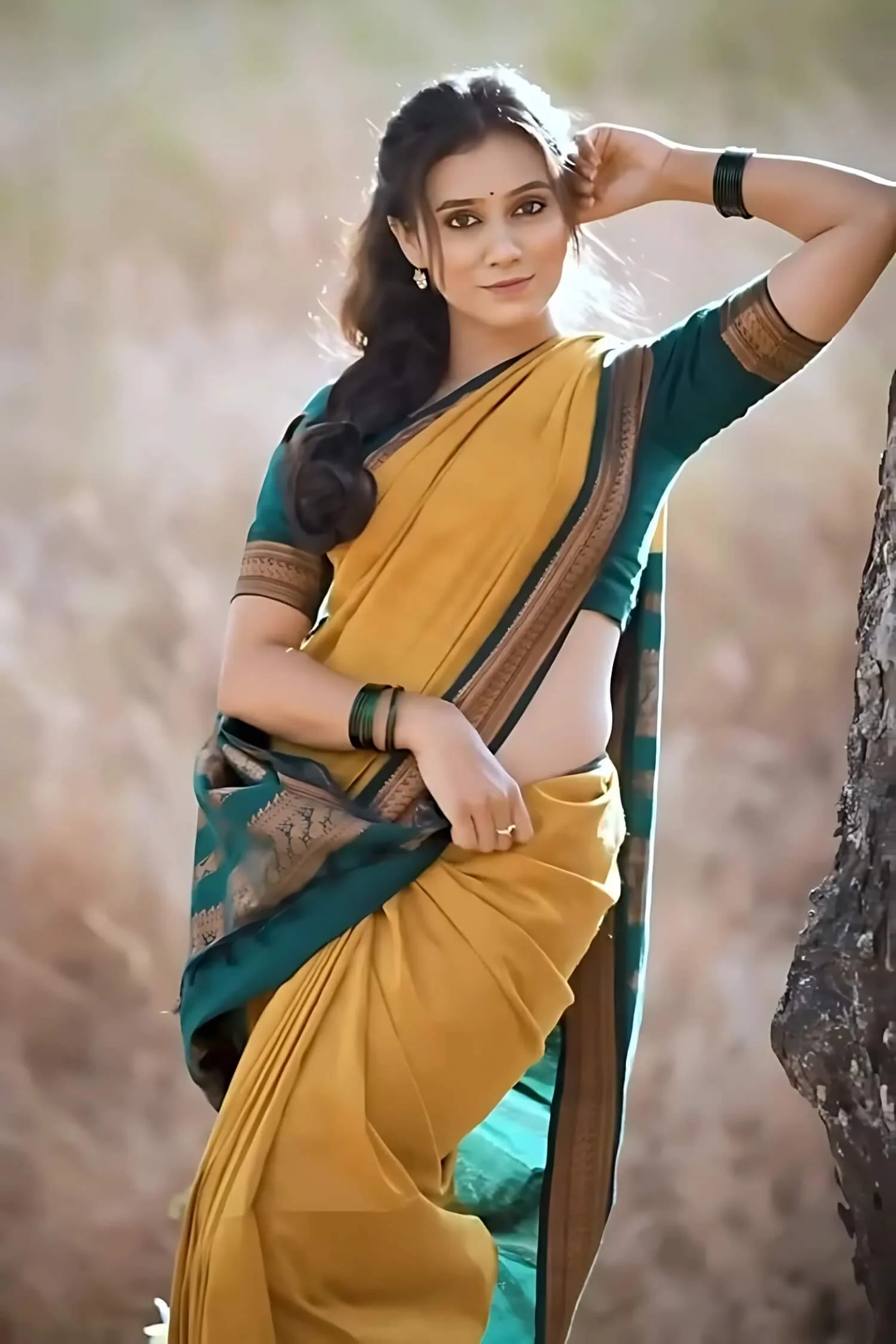 Inspiring Mustard Soft Silk Saree With Verdant Blouse Piece - Image 3