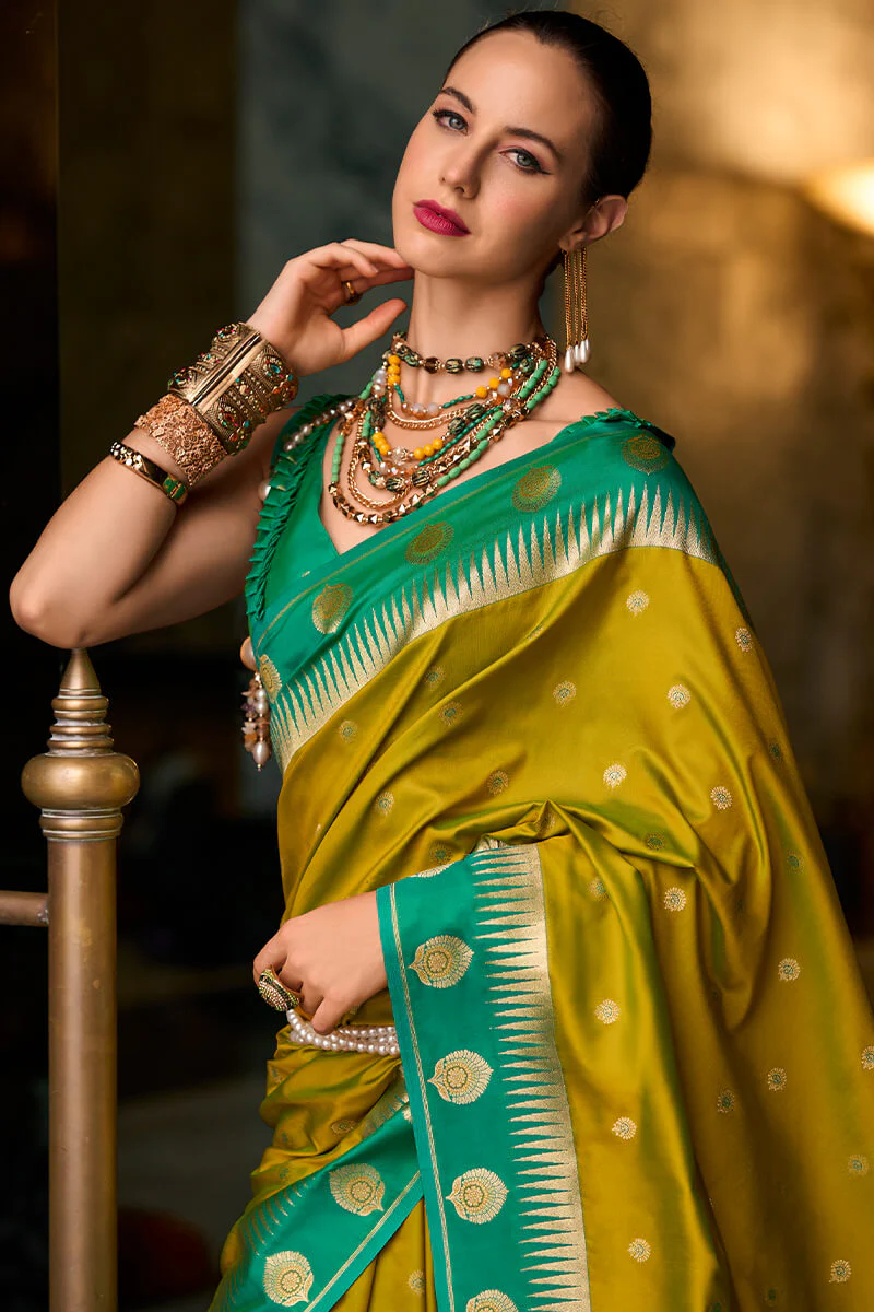 Invaluable Mustard Soft Banarasi Silk Saree With Chatoyant Blouse Piece - Image 2