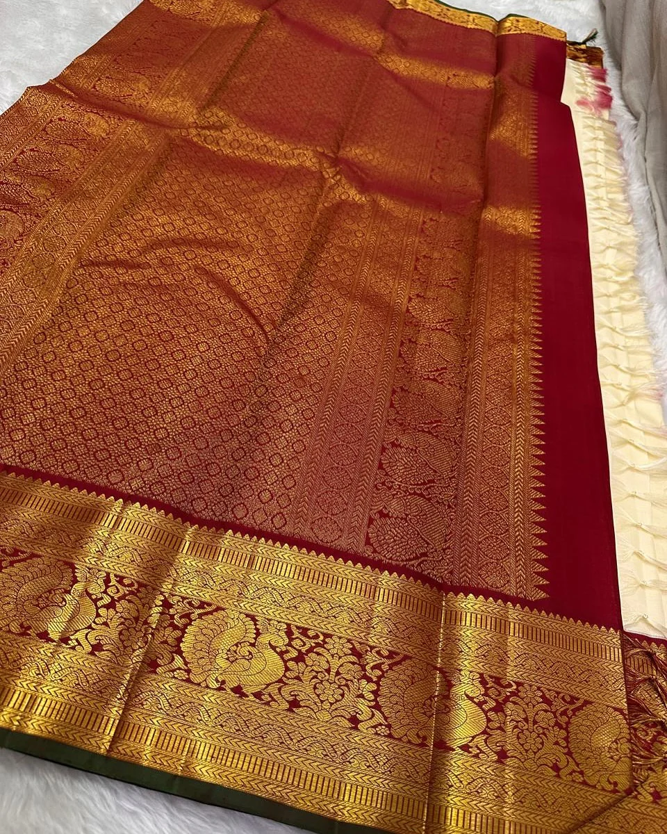 Jazzy Beige Soft Silk Saree With Stylish Blouse Piece - Image 5