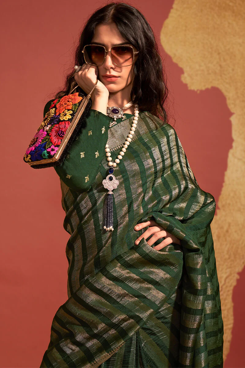Jazzy Dark Green Soft Banarasi Silk Saree With Hypnotic Blouse - Image 2