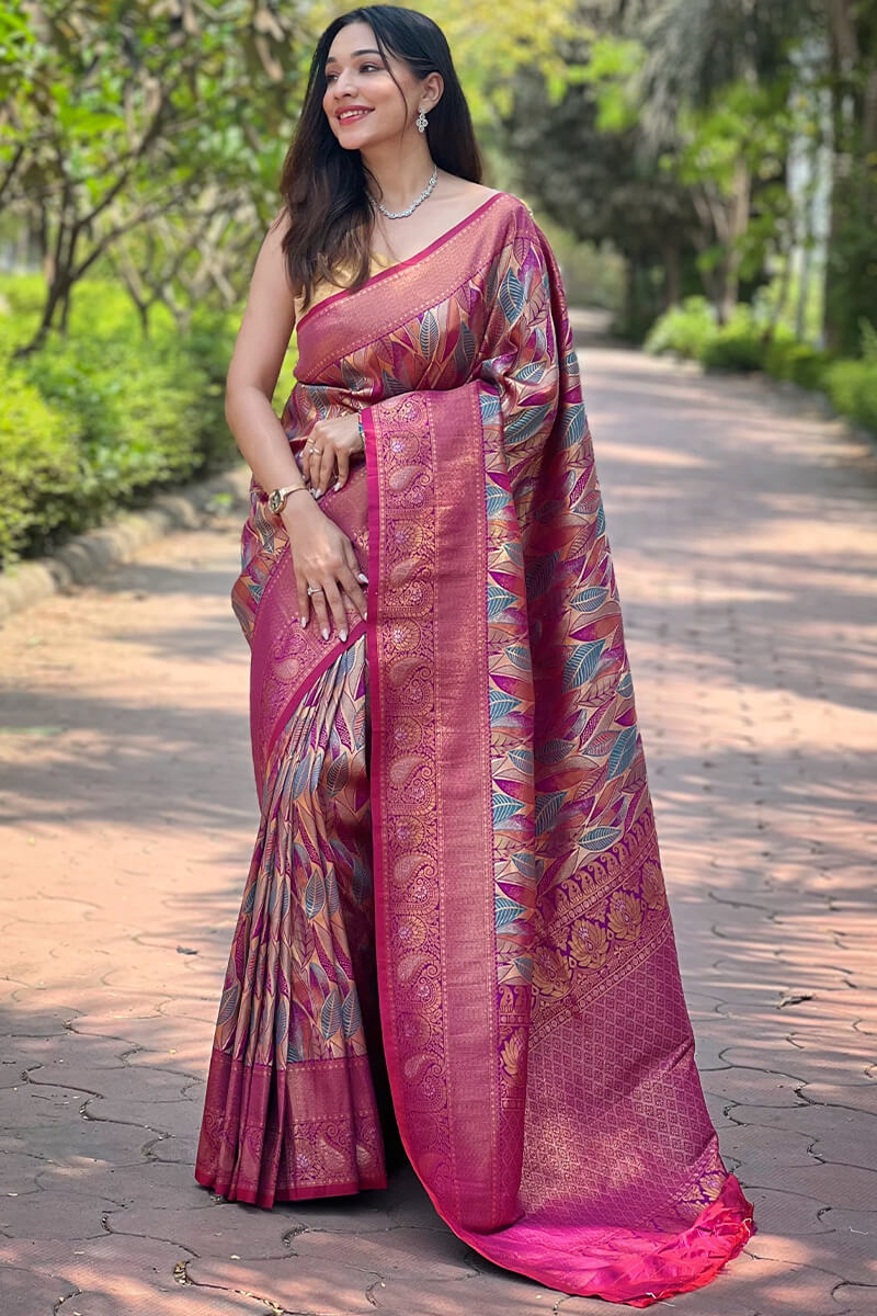 Jazzy Purple Kanjivaram Silk Saree With Breathtaking Blouse Piece - Image 3