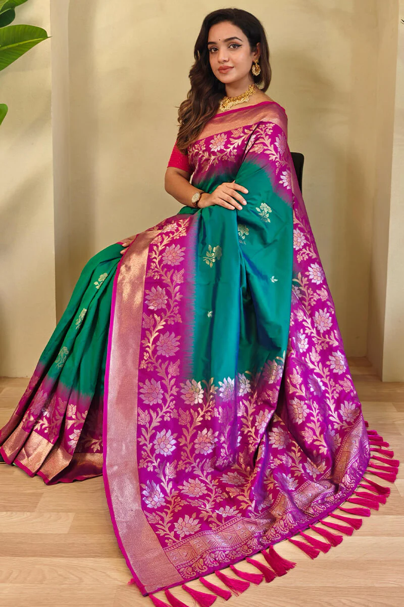 Jazzy Rama Soft Banarasi Silk Saree With Fantabulous Blouse Piece - Image 2