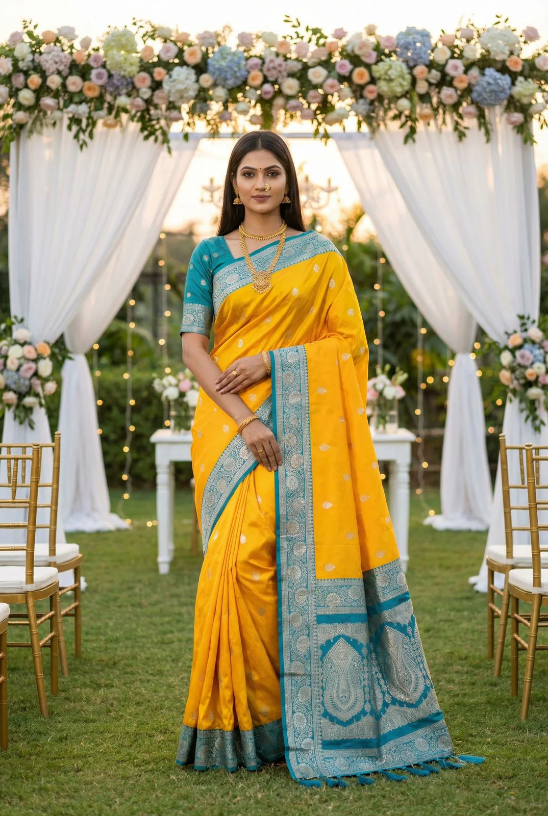 Jazzy Yellow Pure Zari Weaving Banarasi Silk Saree With Radiant Blouse Piece