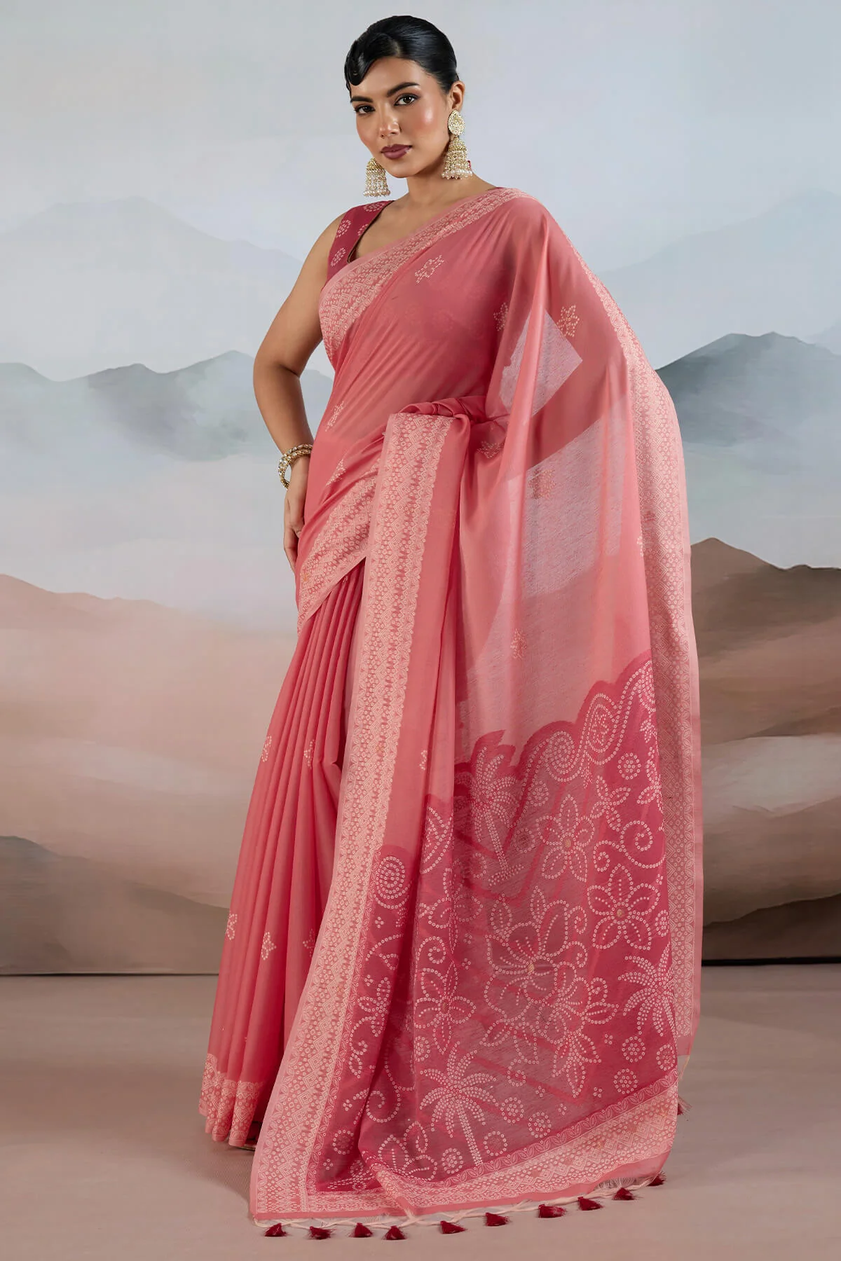 Jubilant Pink Cotton Silk Saree With Petrichor Blouse Piece - Image 3