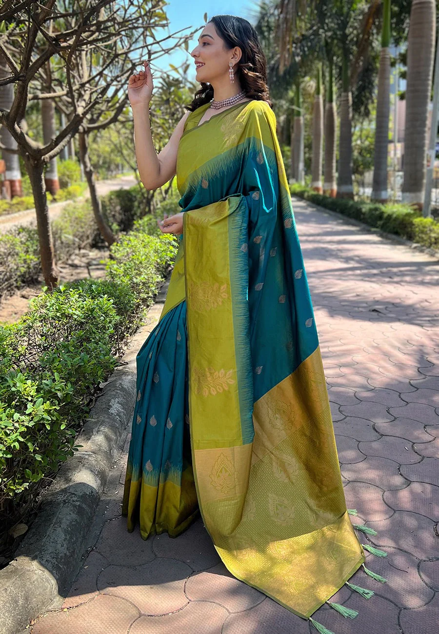 Jubilant Rama Soft Silk Saree With Nectarous Blouse Piece - Image 3