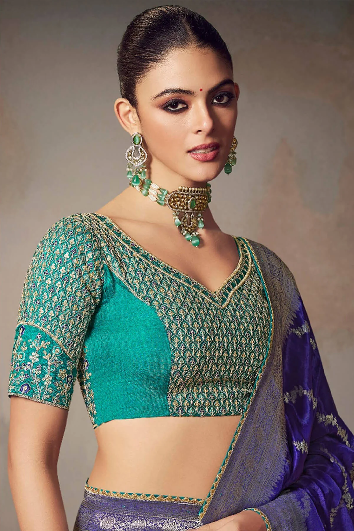 Jubilant Royal Blue Banarasi Silk Saree With Embroidery Blouse Piece - Image 2