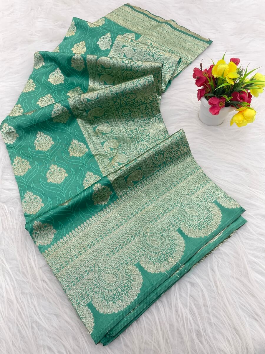Jubilant Sea Green Soft Silk Saree With Allure Blouse Piece - Image 2