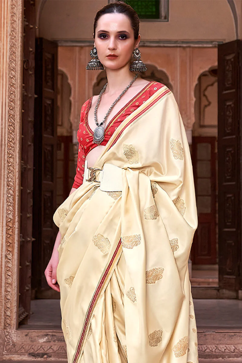 Lagniappe Beige Soft Banarasi Silk Saree With Lissome Blouse Piece - Image 2