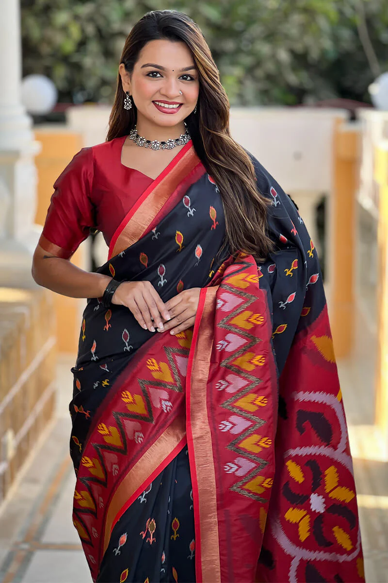 Lagniappe Black Soft Banarasi Silk Saree With Prodigal Blouse Piece - Image 2
